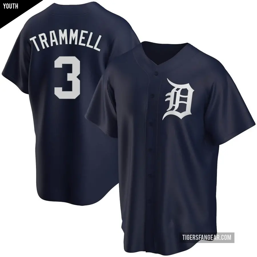 Youth Detroit Tigers ＃3 Alan Trammell Replica Navy Alternate Jersey