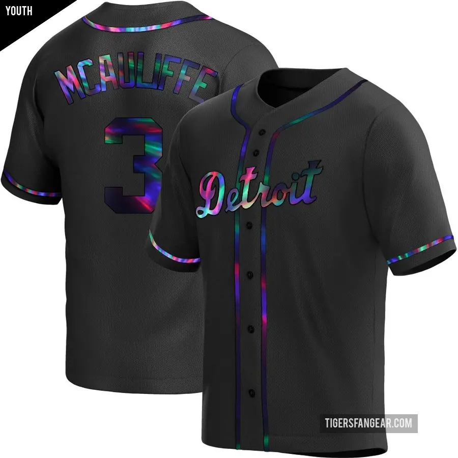 Youth Detroit Tigers ＃3 Dick Mcauliffe Replica Black Holographic Alternate Jersey