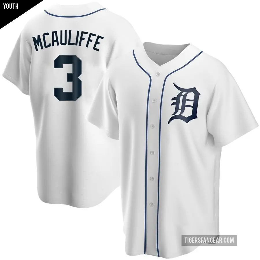 Youth Detroit Tigers ＃3 Dick Mcauliffe Replica White Home Jersey