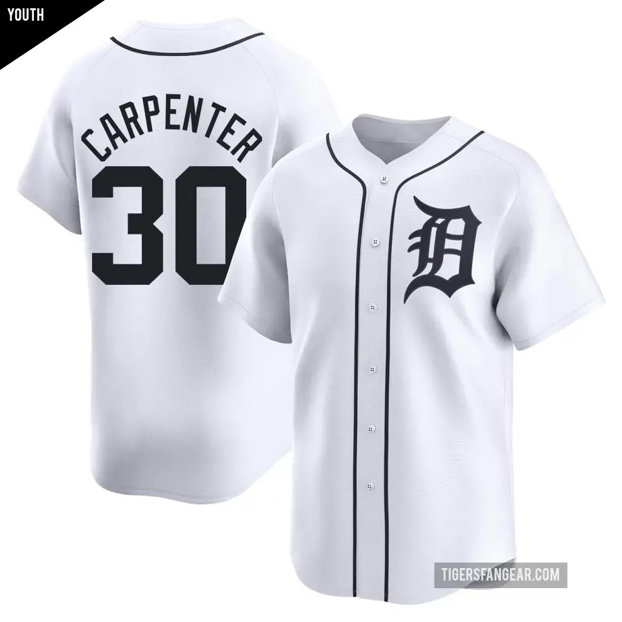 Youth Detroit Tigers ＃30 Kerry Carpenter Limited White Home Jersey