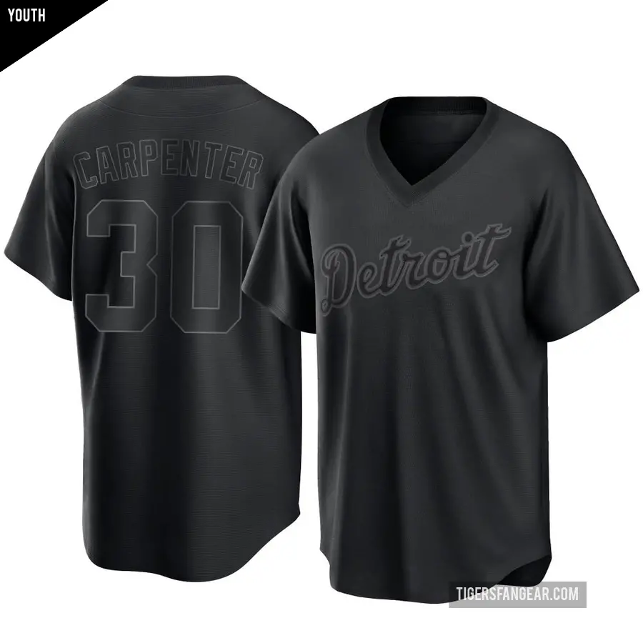 Youth Detroit Tigers ＃30 Kerry Carpenter Replica Black Pitch Fashion Jersey