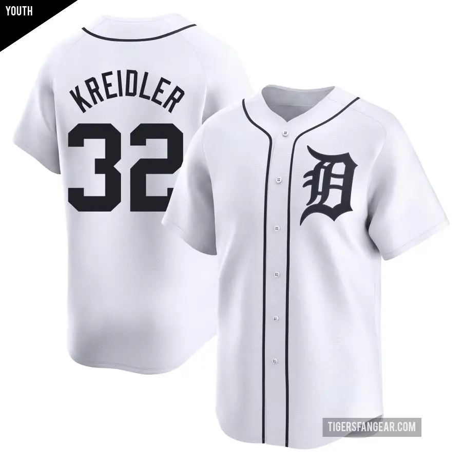 Youth Detroit Tigers ＃32 Ryan Kreidler Limited White Home Jersey