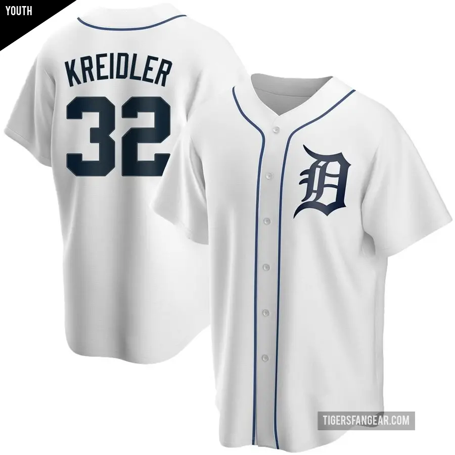 Youth Detroit Tigers ＃32 Ryan Kreidler Replica White Home Jersey