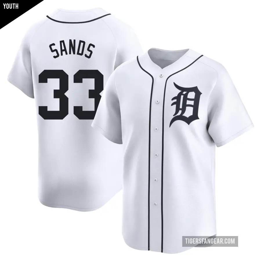 Youth Detroit Tigers ＃33 Donny Sands Limited White Home Jersey