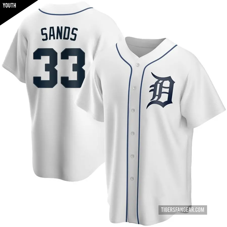 Youth Detroit Tigers ＃33 Donny Sands Replica White Home Jersey