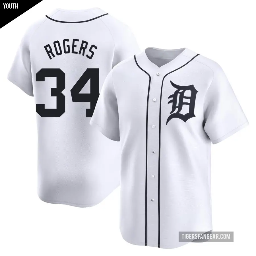 Youth Detroit Tigers ＃34 Jake Rogers Limited White Home Jersey