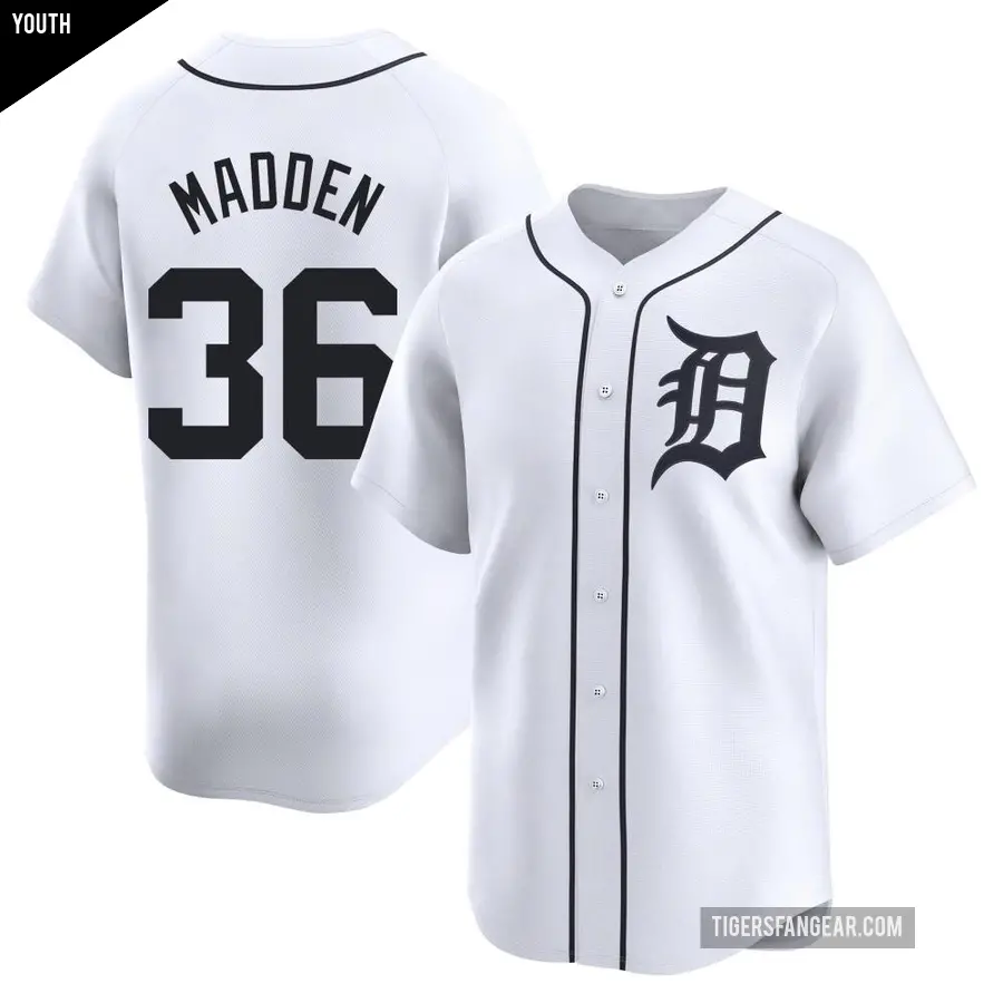 Youth Detroit Tigers ＃36 Ty Madden Limited White Home Jersey