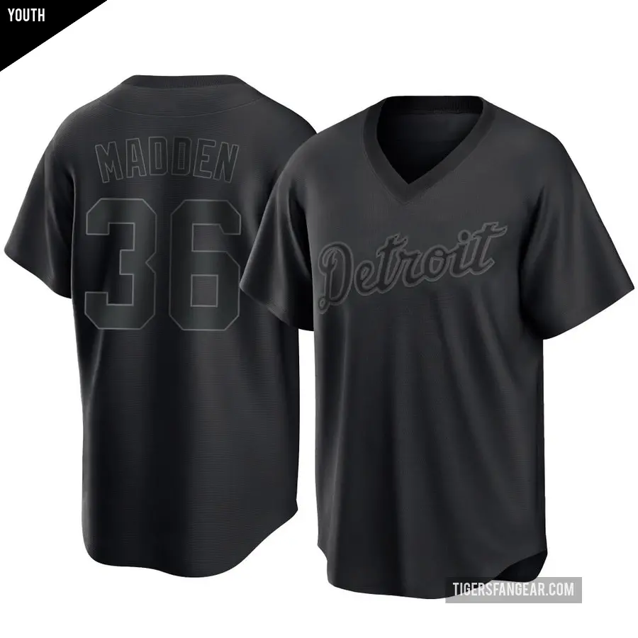 Youth Detroit Tigers ＃36 Ty Madden Replica Black Pitch Fashion Jersey