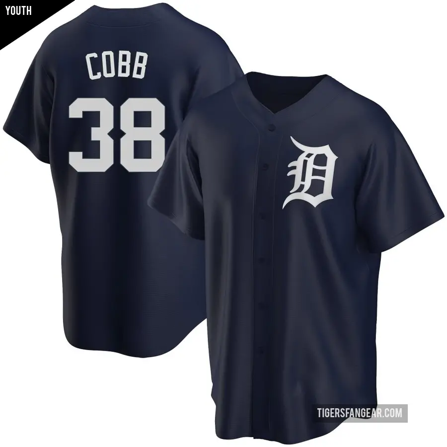 Youth Detroit Tigers ＃38 Alex Cobb Replica Navy Alternate Jersey