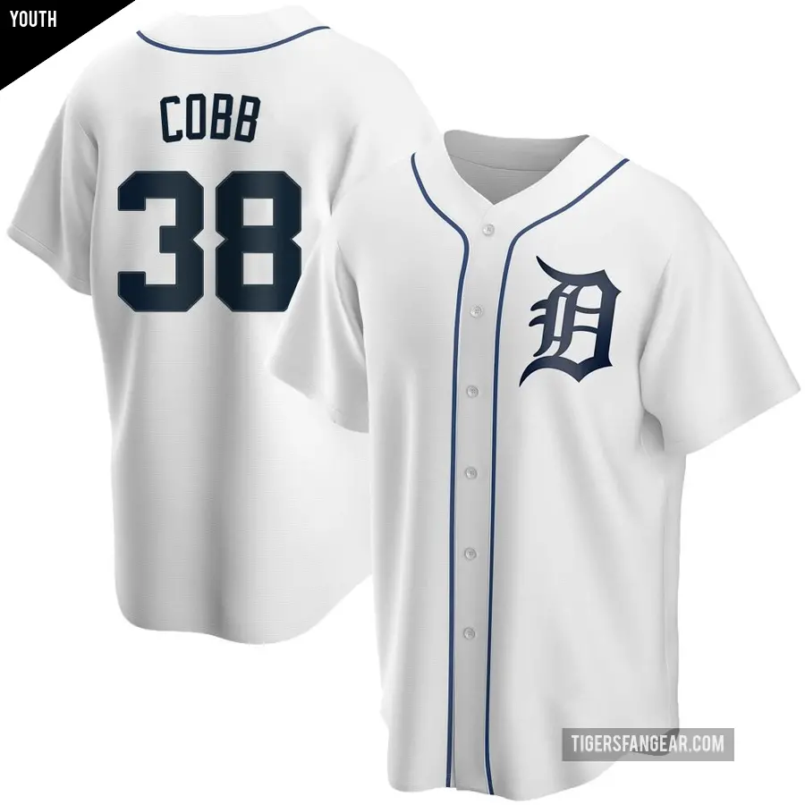 Youth Detroit Tigers ＃38 Alex Cobb Replica White Home Jersey