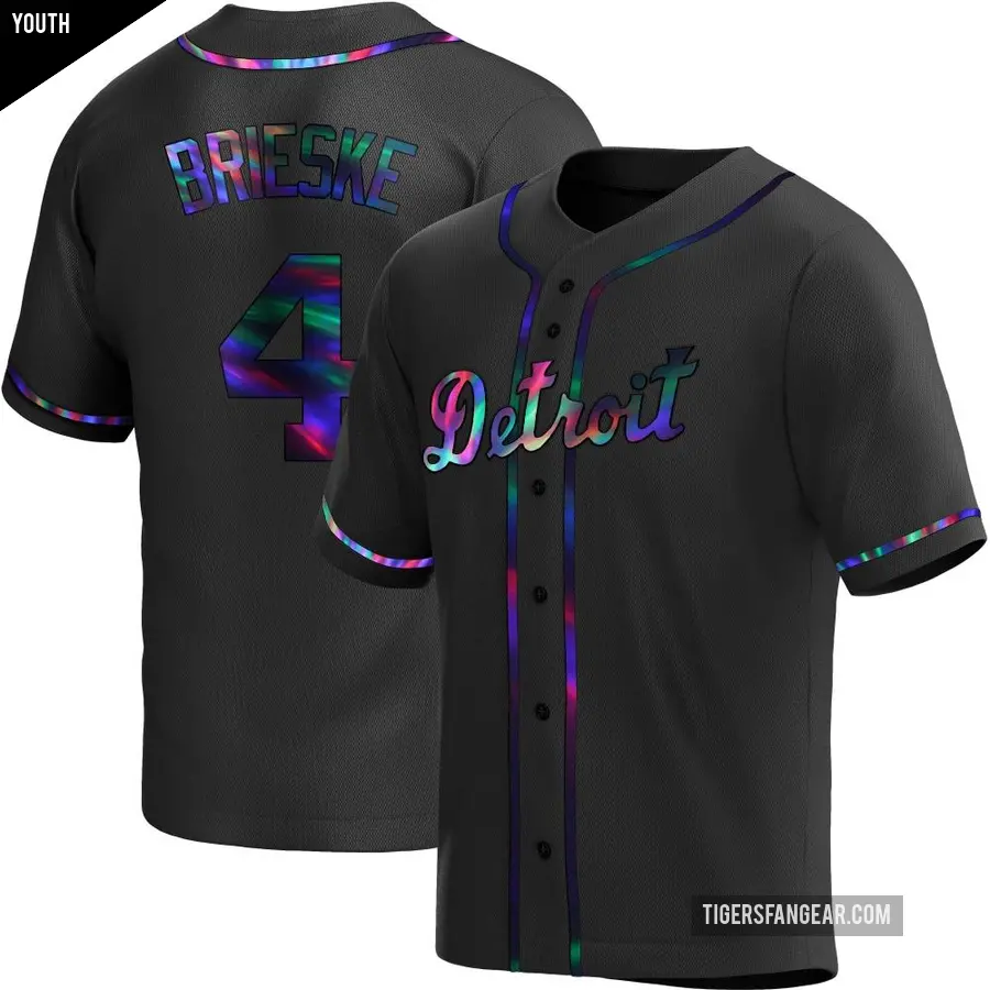 Youth Detroit Tigers ＃4 Beau Brieske Replica Black Holographic Alternate Jersey