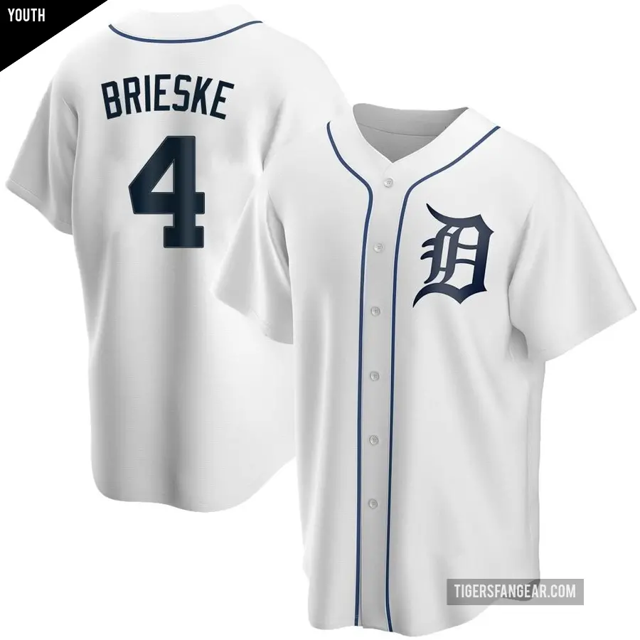 Youth Detroit Tigers ＃4 Beau Brieske Replica White Home Jersey