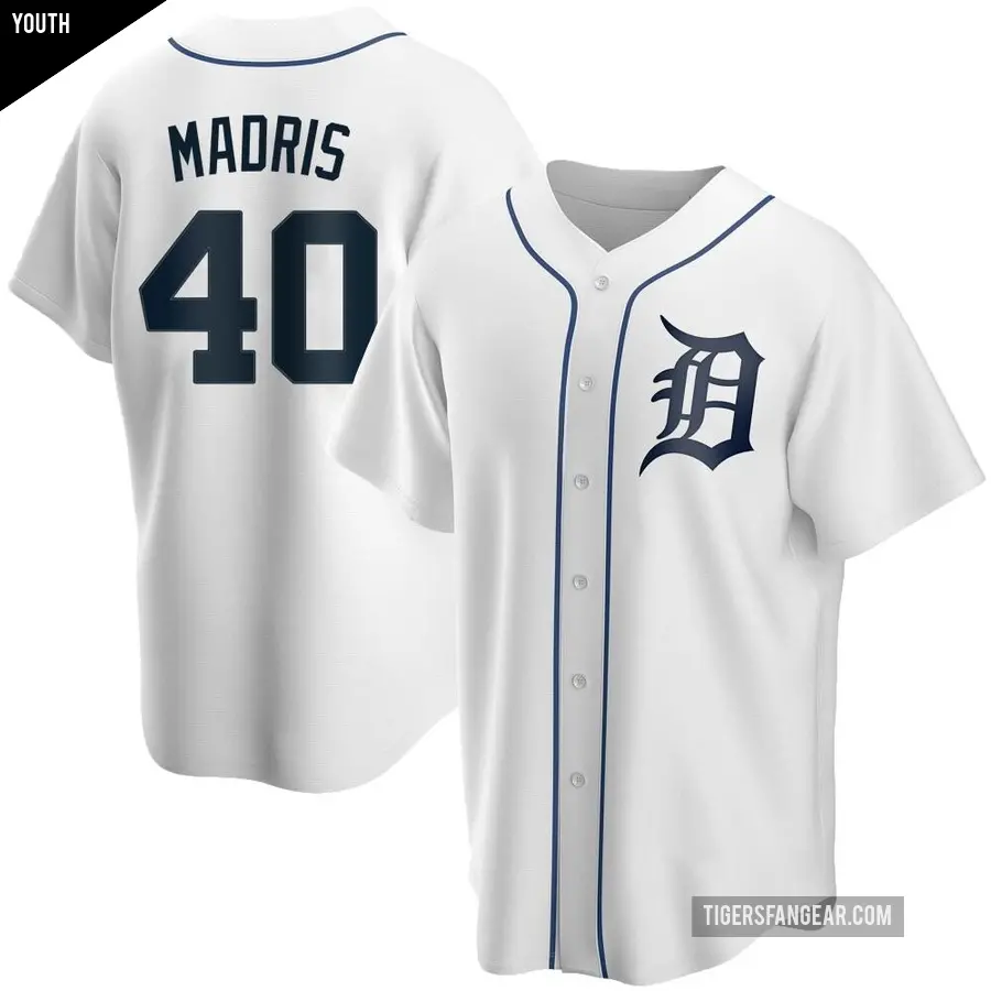 Youth Detroit Tigers ＃40 Bligh Madris Replica White Home Jersey