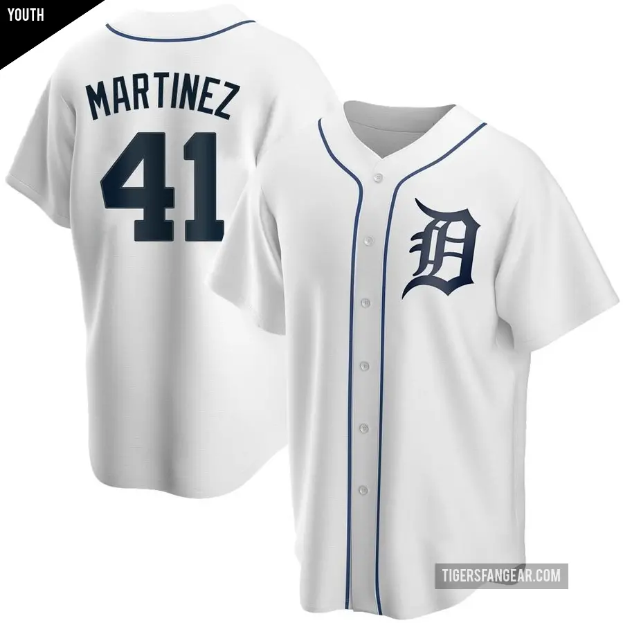 Youth Detroit Tigers ＃41 Victor Martinez Replica White Home Jersey