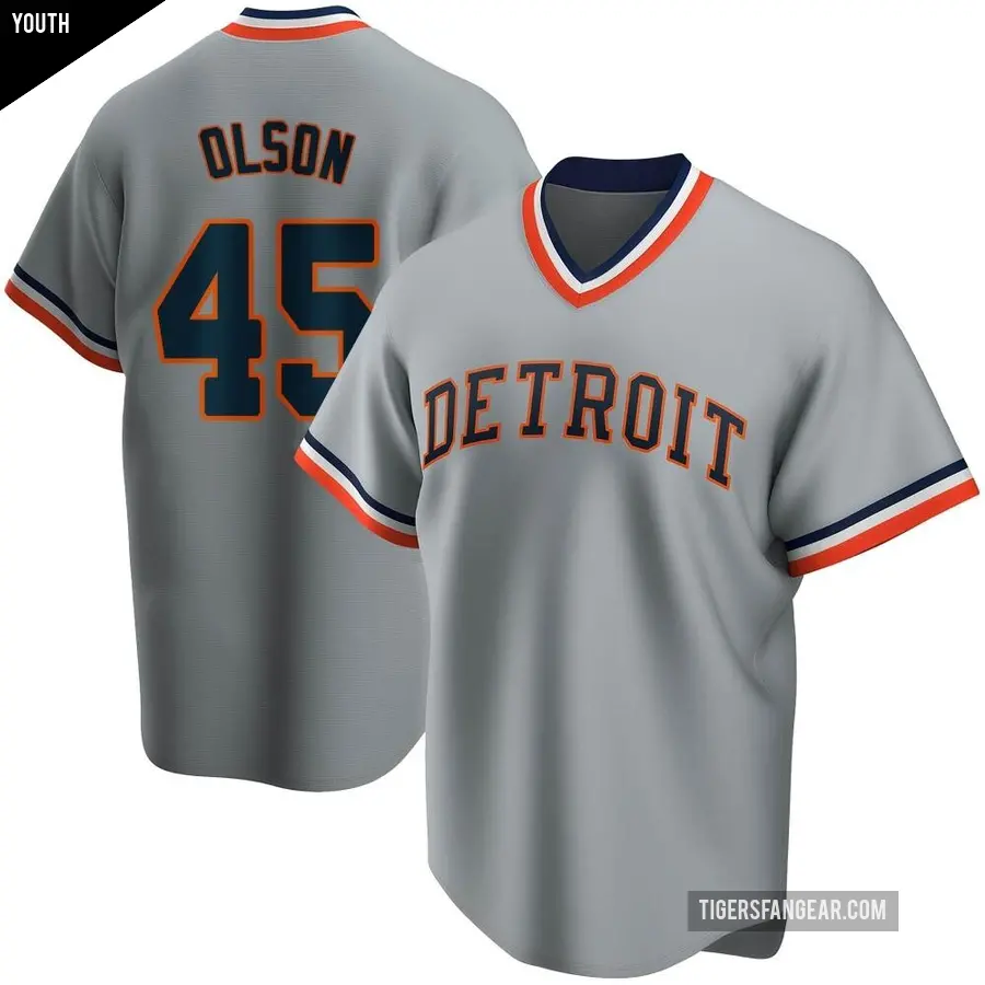 Youth Detroit Tigers ＃45 Reese Olson Gray Road Cooperstown Collection Jersey