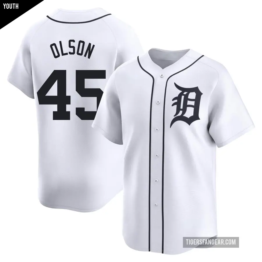 Youth Detroit Tigers ＃45 Reese Olson Limited White Home Jersey