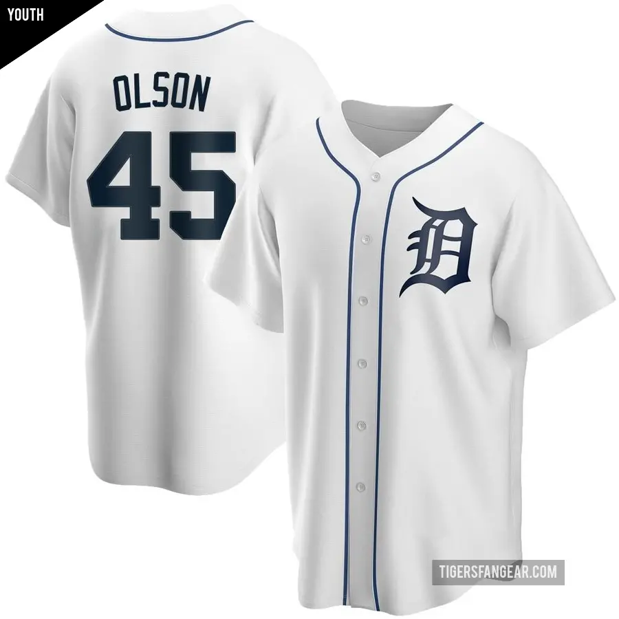 Youth Detroit Tigers ＃45 Reese Olson Replica White Home Jersey