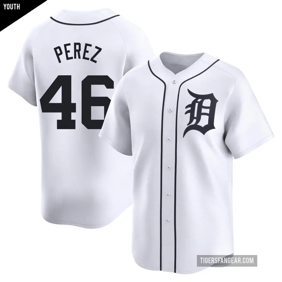 Youth Detroit Tigers ＃46 Wenceel Perez Limited White Home Jersey