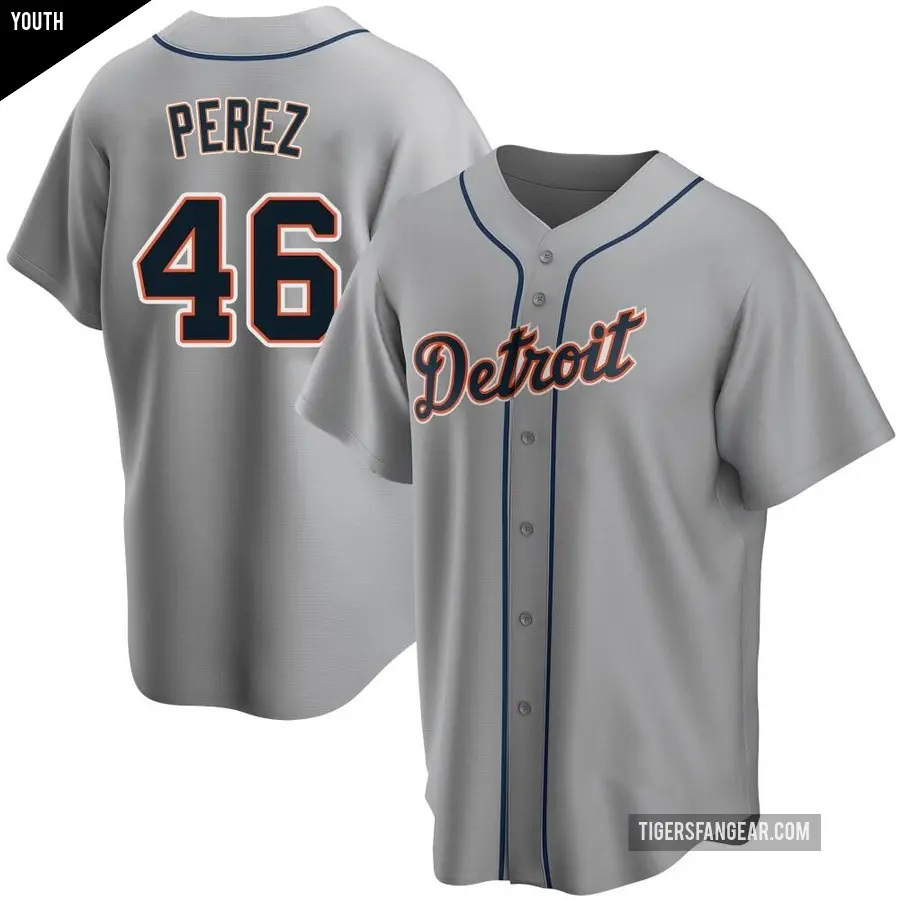 Youth Detroit Tigers ＃46 Wenceel Perez Replica Gray Road Jersey