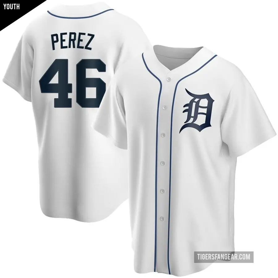 Youth Detroit Tigers ＃46 Wenceel Perez Replica White Home Jersey