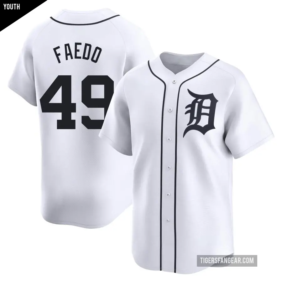 Youth Detroit Tigers ＃49 Alex Faedo Limited White Home Jersey