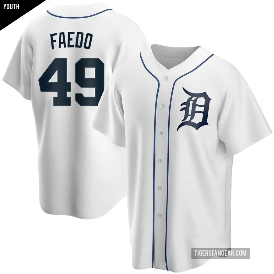 Youth Detroit Tigers ＃49 Alex Faedo Replica White Home Jersey