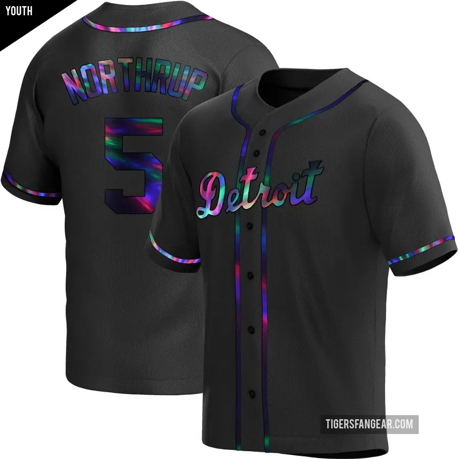 Youth Detroit Tigers ＃5 Jim Northrup Replica Black Holographic Alternate Jersey