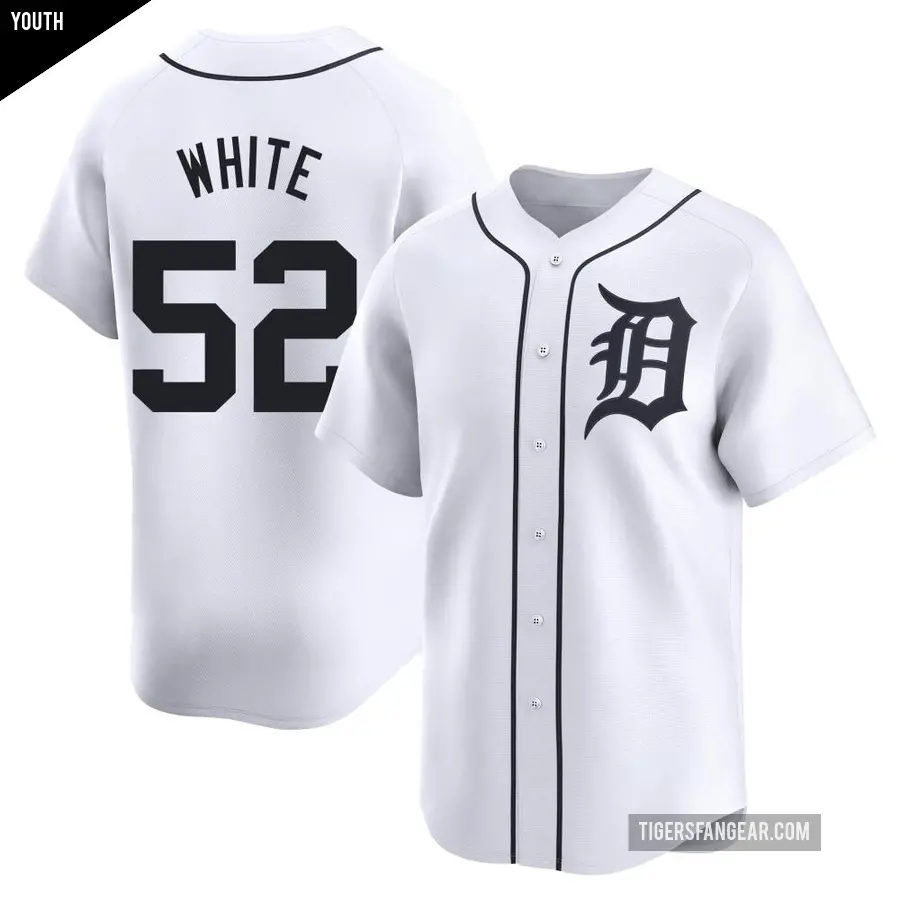 Youth Detroit Tigers ＃52 Brendan White Limited White Home Jersey