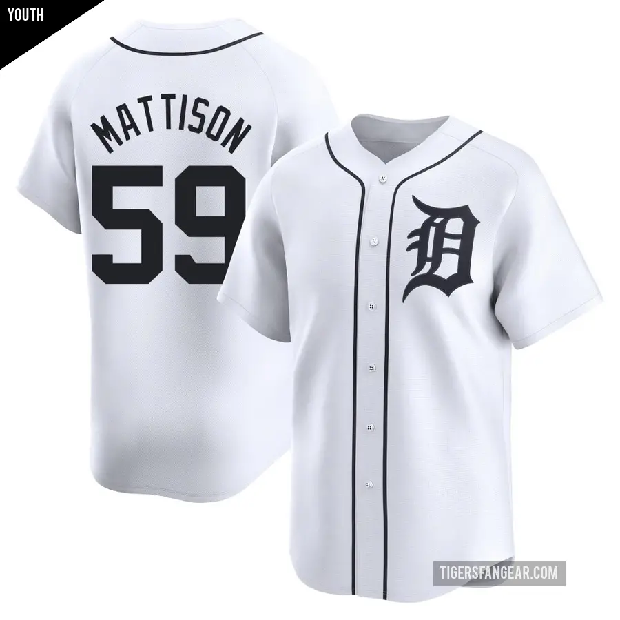 Youth Detroit Tigers ＃59 Tyler Mattison Limited White Home Jersey