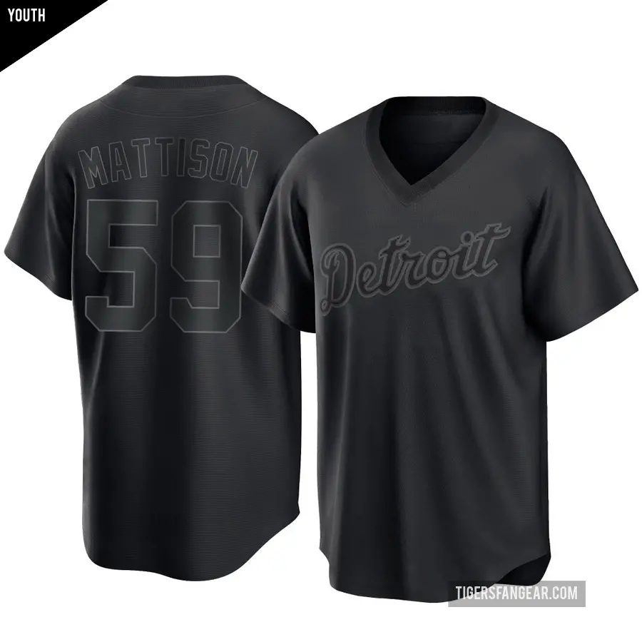 Youth Detroit Tigers ＃59 Tyler Mattison Replica Black Pitch Fashion Jersey