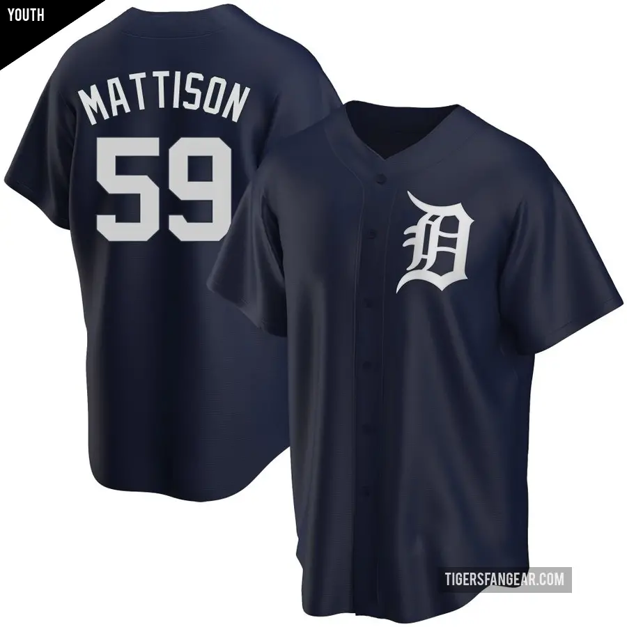 Youth Detroit Tigers ＃59 Tyler Mattison Replica Navy Alternate Jersey