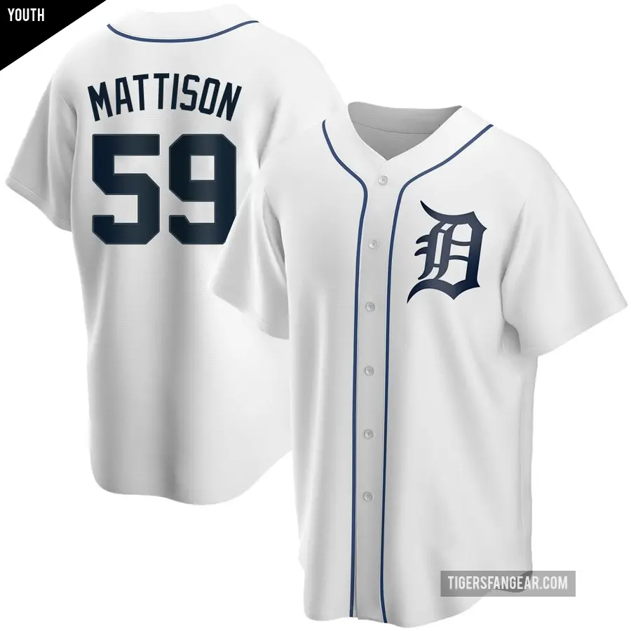 Youth Detroit Tigers ＃59 Tyler Mattison Replica White Home Jersey