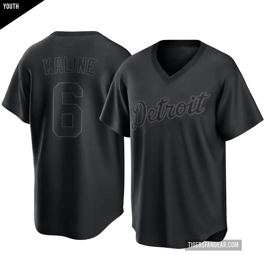 Youth Detroit Tigers ＃6 Al Kaline Replica Black Pitch Fashion Jersey