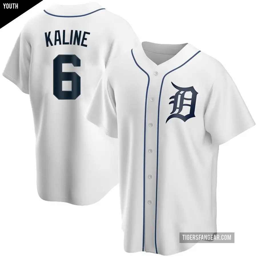 Youth Detroit Tigers ＃6 Al Kaline Replica White Home Jersey