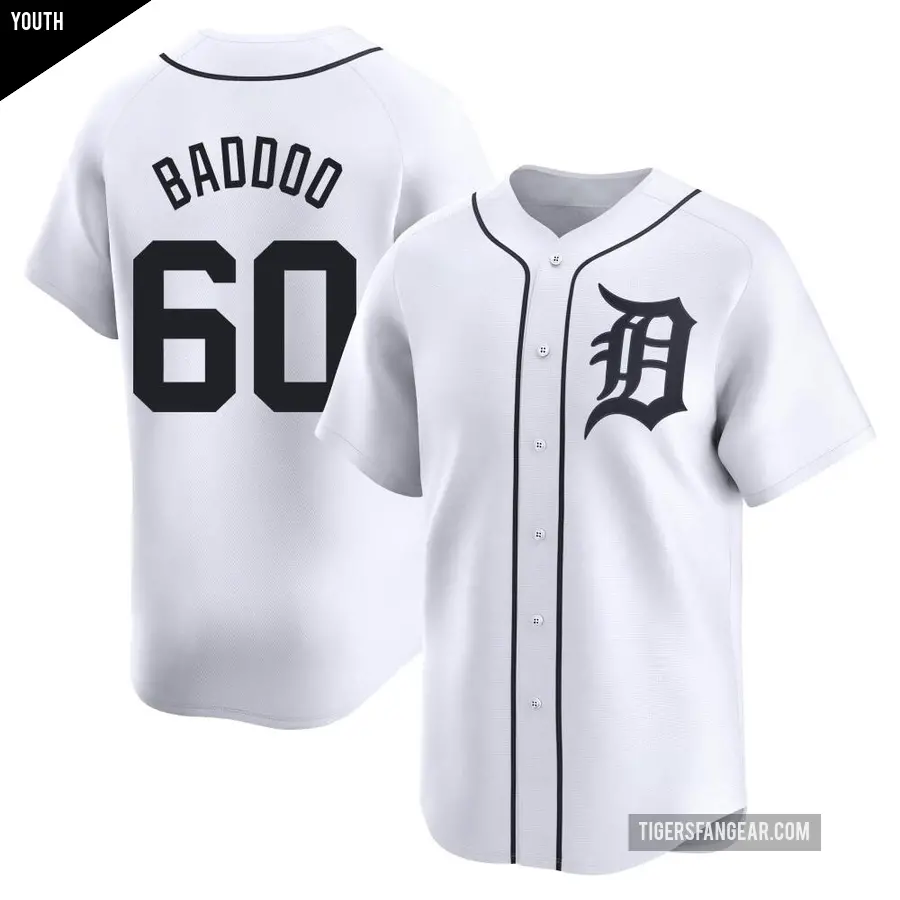 Youth Detroit Tigers ＃60 Akil Baddoo Limited White Home Jersey