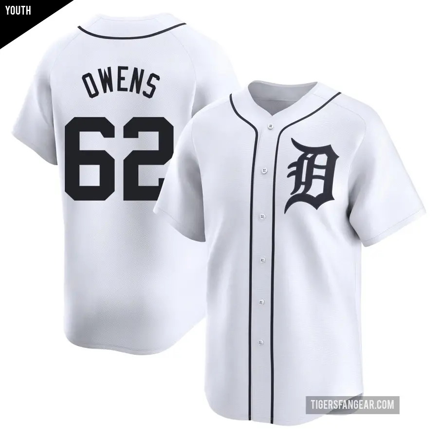 Youth Detroit Tigers ＃62 Tyler Owens Limited White Home Jersey