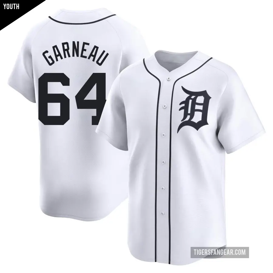 Youth Detroit Tigers ＃64 Dustin Garneau Limited White Home Jersey