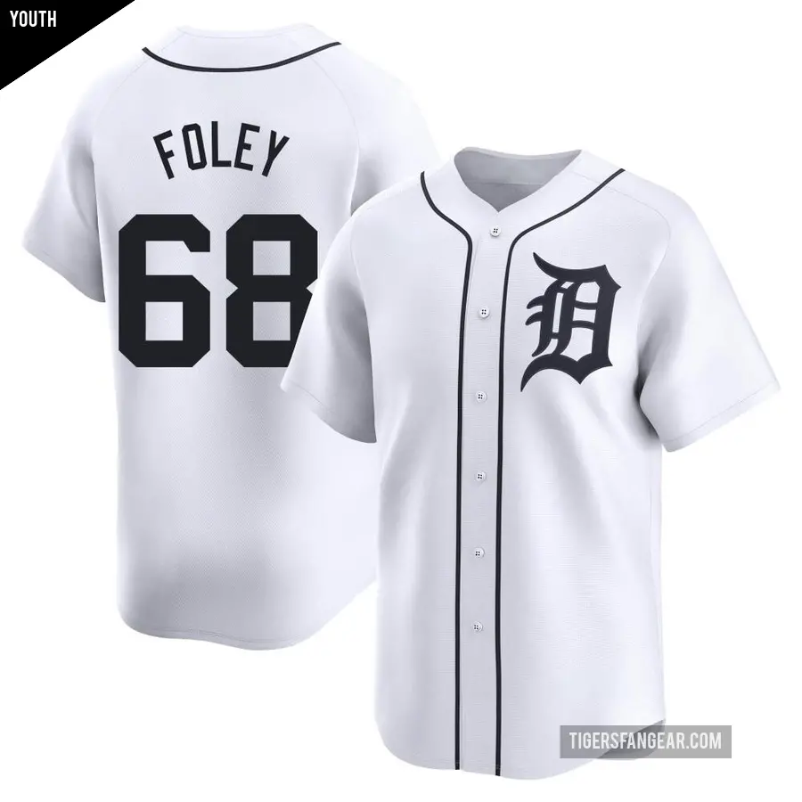 Youth Detroit Tigers ＃68 Jason Foley Limited White Home Jersey