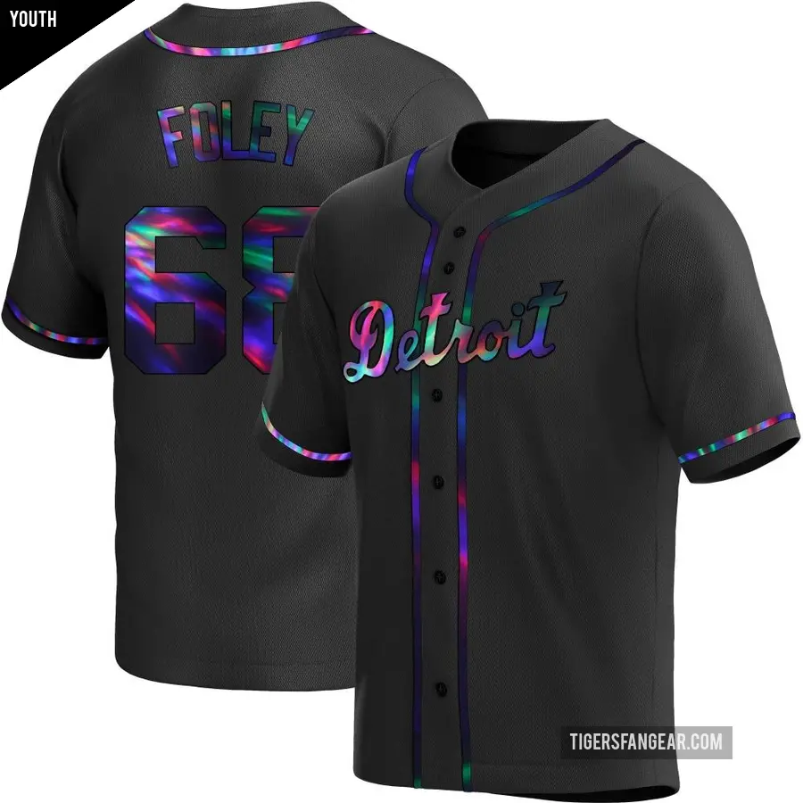 Youth Detroit Tigers ＃68 Jason Foley Replica Black Holographic Alternate Jersey