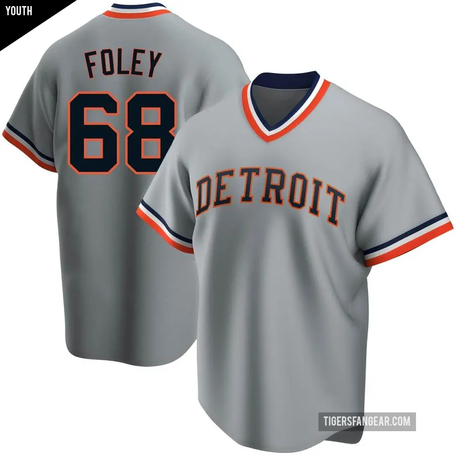 Youth Detroit Tigers ＃68 Jason Foley Replica Gray Road Cooperstown Collection Jersey