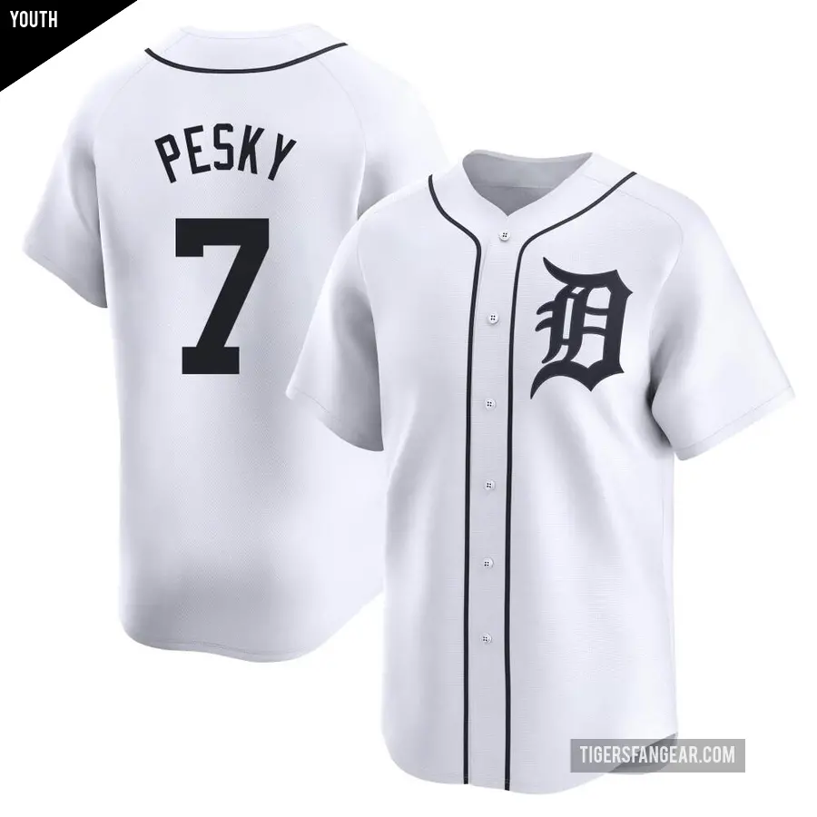 Youth Detroit Tigers ＃7 Johnny Pesky Limited White Home Jersey