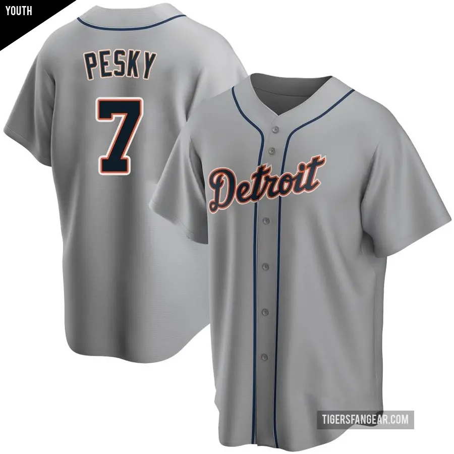 Youth Detroit Tigers ＃7 Johnny Pesky Replica Gray Road Jersey