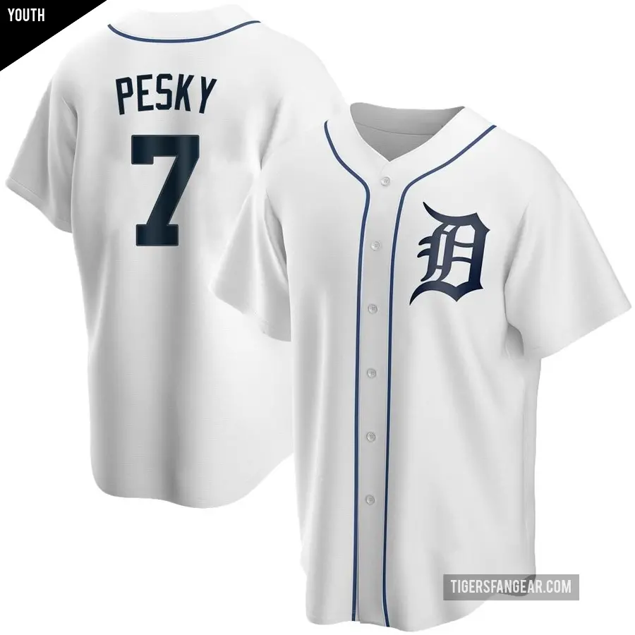 Youth Detroit Tigers ＃7 Johnny Pesky Replica White Home Jersey