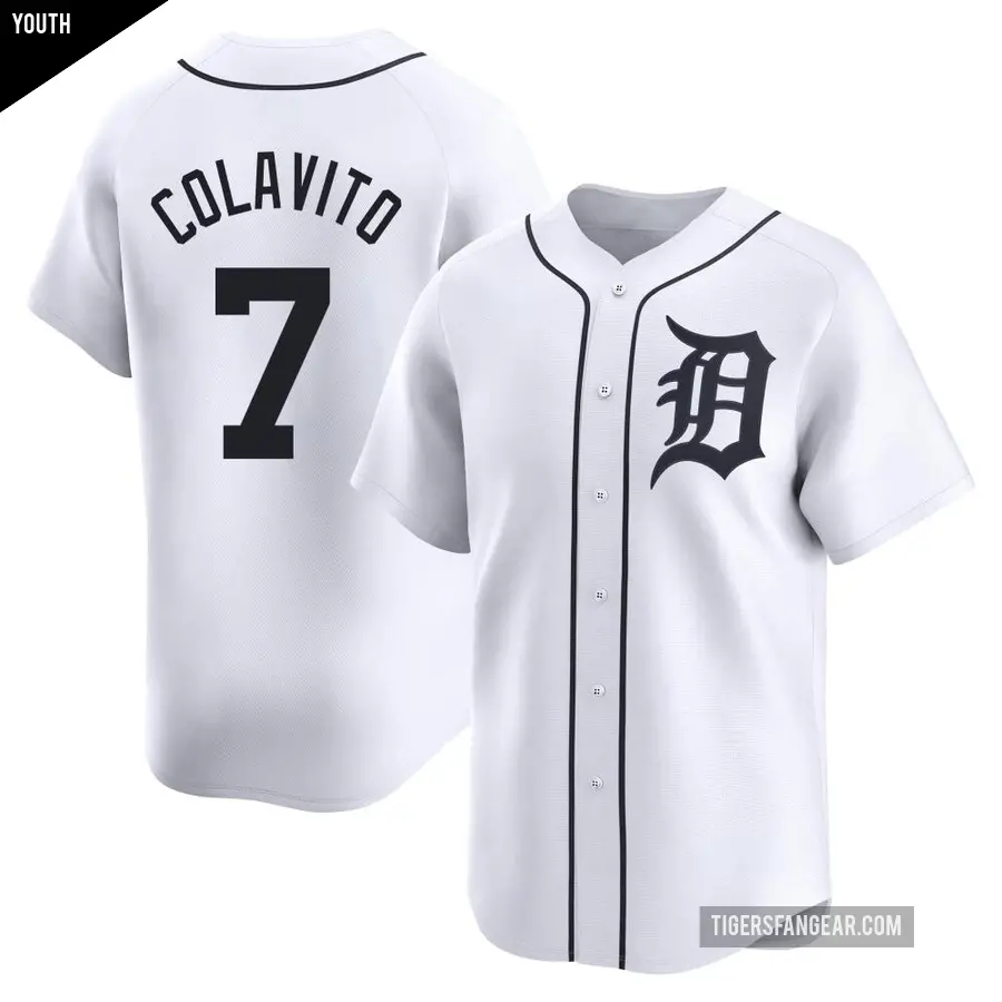 Youth Detroit Tigers ＃7 Rocky Colavito Limited White Home Jersey