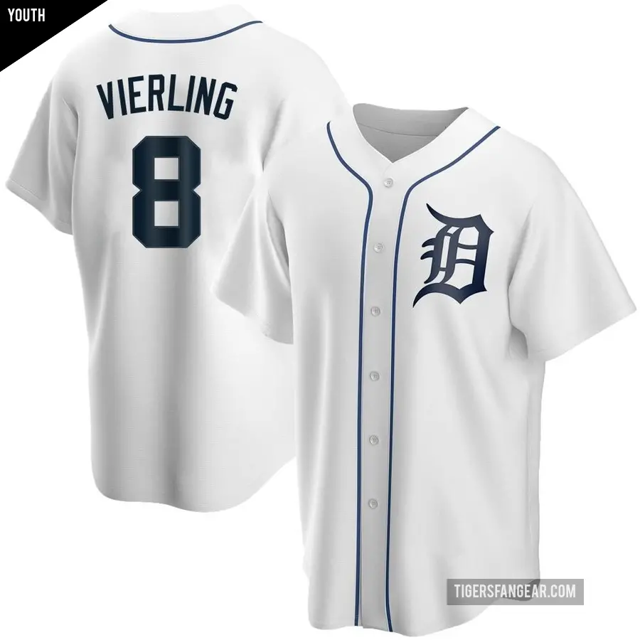 Youth Detroit Tigers ＃8 Matt Vierling Replica White Home Jersey