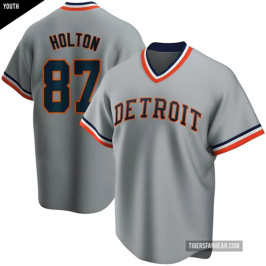 Youth Detroit Tigers ＃87 Tyler Holton Gray Road Cooperstown Collection Jersey