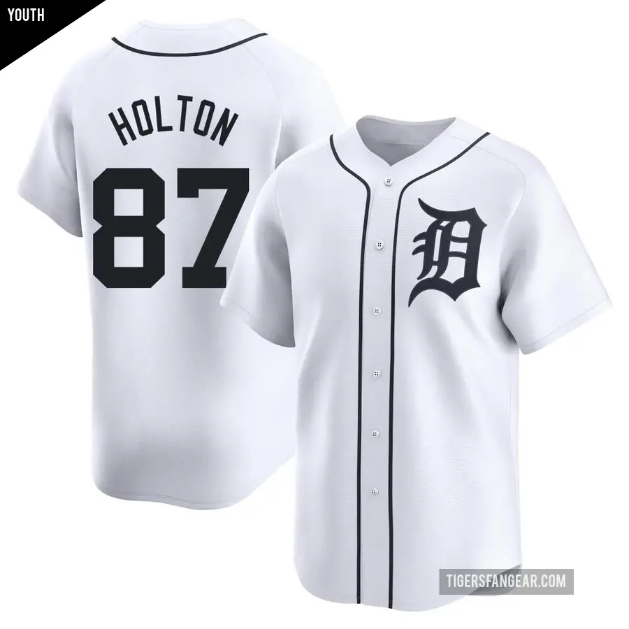 Youth Detroit Tigers ＃87 Tyler Holton Limited White Home Jersey